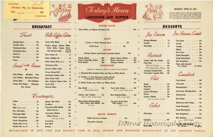 Menu - The Sanders Menu, Vol. 2, No. 9