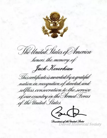 Certificate, Commemorative - Jack Kevorkian