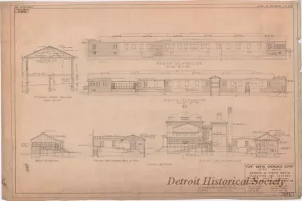 Drawing, Architectural - Fort Wayne Ordnance Depot, Detroit, Michigan -
Expansion of Station Hospital, Elevations and Sections
