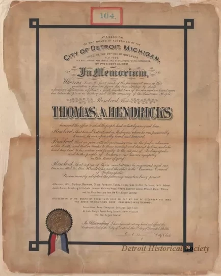 Certificate - At a Session of the Board of Aldermen of the City of Detroit, Michigan