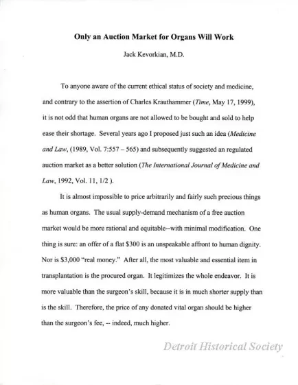 Article - Only an Auction Market for Organs Will Work