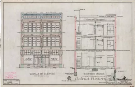 Drawing, Architectural - Riopelle St. Elevation,
Transverse Section