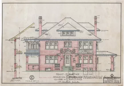 Drawing, Architectural - Front Elevation of Residence to Be Erected on Center Ave., 
Bay City, Mich., by Mr. George Kolb