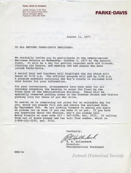 Directory - Retirees Address List, 22nd Retirees Reunion, October 5, 1977