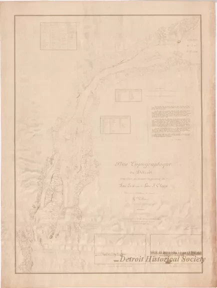 Blueprint - Plan Topographique du Détroit et des eaux qui forment la jonction du Lac Erié avec le Lac St. Clair 
[Topographic plan of Detroit and the waters which form the junction of Lake Erie with Lake St. Clair]