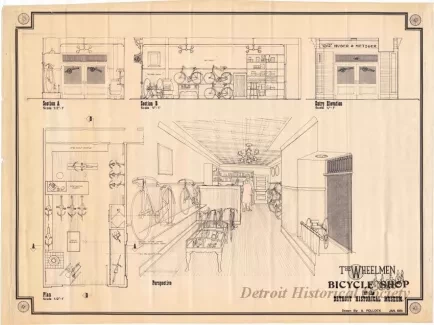 Blueprint - The Wheelmen Bicycle Shop
for the Detroit Historical Museum