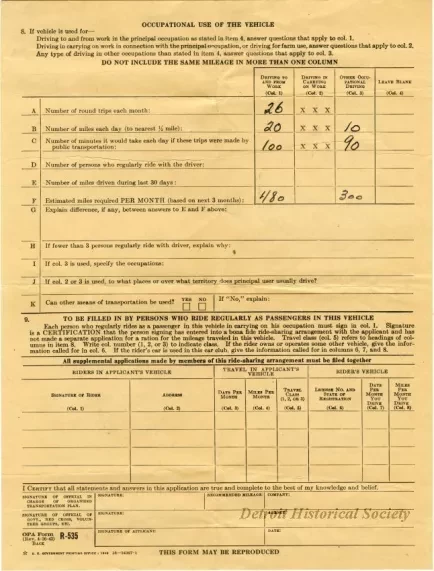 Application - R-535: Application for Supplemental and Occupational Mileage Ration
