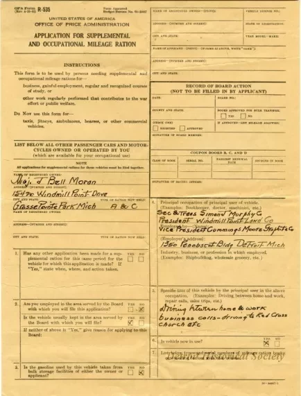 Application - R-535: Application for Supplemental and Occupational Mileage Ration
