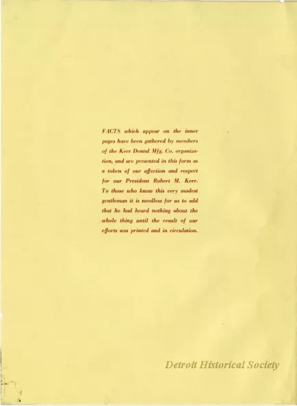 Pamphlet - We Congratulate Our Chief, Robert M. Kerr On this, his Fiftieth Business Anniversary