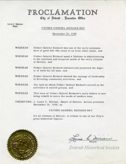 Proclamation - Father Gabriel Richard Day