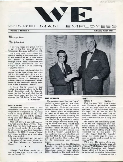 Newsletter - WE Winkelman Employees, Vol. 1, No. 1
February - March, 1956