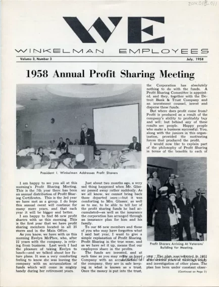 Newsletter - WE Winkelman Employees, Vol. 3, No. 3
July, 1958