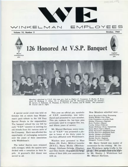 Newsletter - WE Winkelman Employees, vol. 10, no. 2
October, 1960