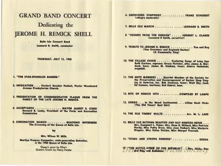 Program, Concert - Tenth Annual Old Timers' Day and Dedication of the Jerome H. Remick Music Shell, at Belle Isle July 13, 1950