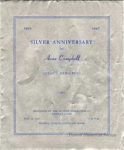 Program - Silver Anniversary of Anne Campbell as Detroit News Poet