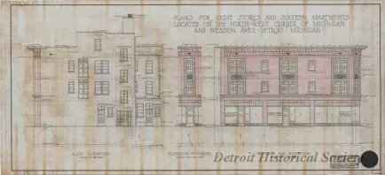 Drawing, Architectural - Plans for Eight Stores and Sixteen Apartments Located on the 
North-West Corner of Michigan and Wesson Aves., Detroit, Michigan