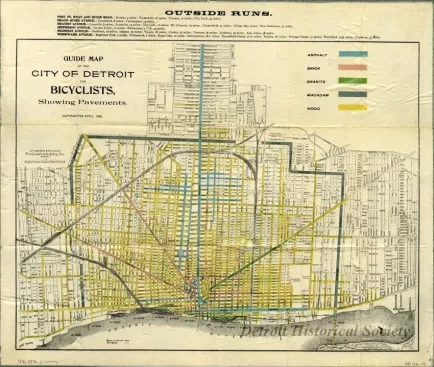 Map - Guide Map of the City of Detroit for Bicyclists, Showing Pavements