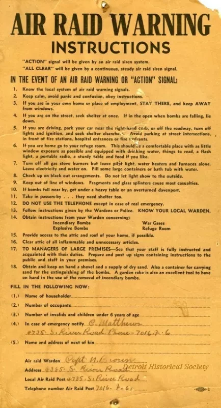 Poster - Air Raid Warning Instructions