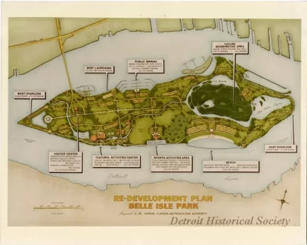 Map - Re-Development Plan, Belle Isle Park, Prepared by the Huron-Clinton Metropolitan Authority