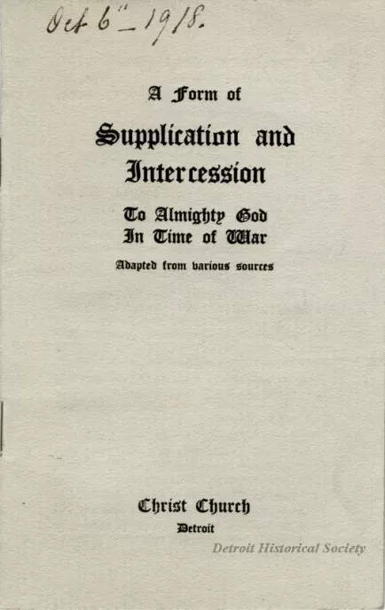 Booklet - A Form of Supplication and Intercession To Almighty God In Time of War