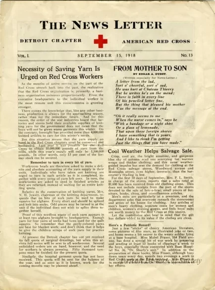 Newsletter - The News Letter, The American Red Cross, The Detroit Chapter, Vol. I, No. 13