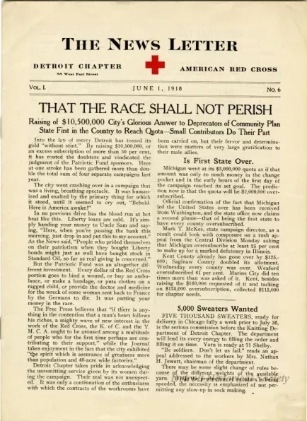 Newsletter - The News Letter, The American Red Cross, The Detroit Chapter, Vol. I, No. 6