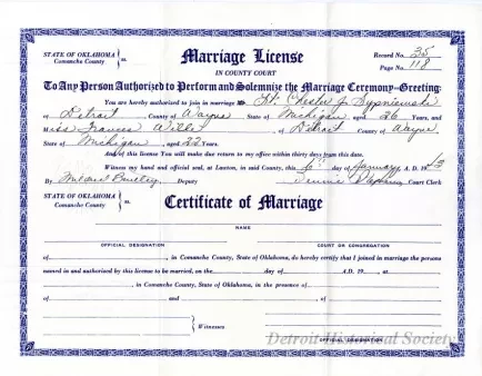 Certificate, Marriage - Marriage License