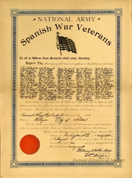 Certificate - National Army Spanish War Veterans