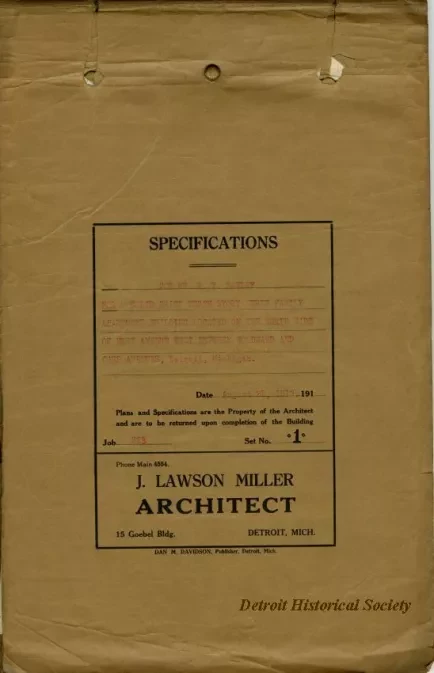 Specification - Specifications for Mr. R. W. Hawley for a Solid Brick Three Story, Three Family Apartment Building Located on the West Side of Ferry Avenue West Between Woodward and Cass Avenues, Detroit, Michigan.