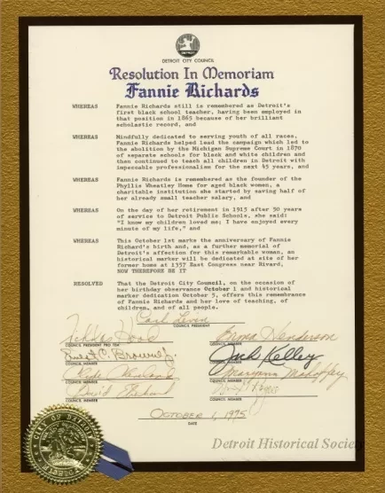 Resolution - Resolution in Memoriam Fannie Richards