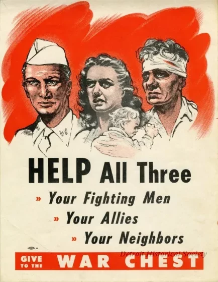 Poster - HELP All Three Your Fighting Men Your Allies Your Neighbors Give to the WAR CHEST.