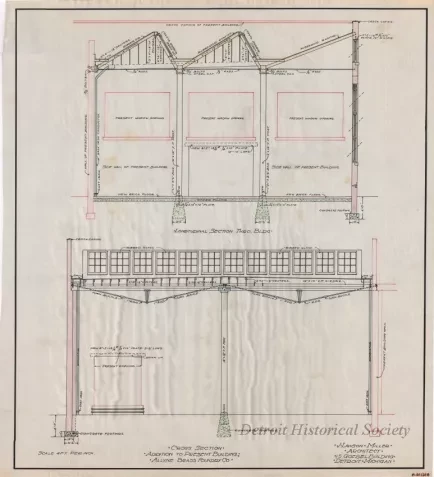 Drawing, Architectural - Cross Section, Addition to Present Building, Allyne Brass Foundry Co.