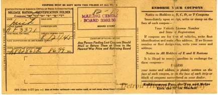Book, Ration - Mileage Ration Identification Folder
