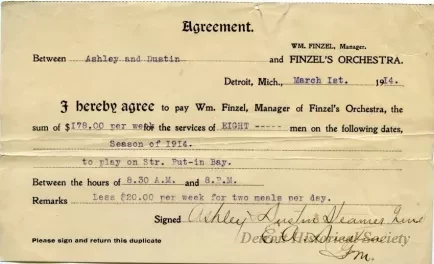 Contract - Agreement Between Ashley & Dustin and Finzel's Orchestra