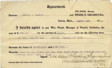 Contract - Agreement Between Ashley & Dustin and Finzel's Orchestra