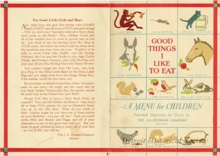 Menu - Good Things I Like to Eat, A Menu for Children.