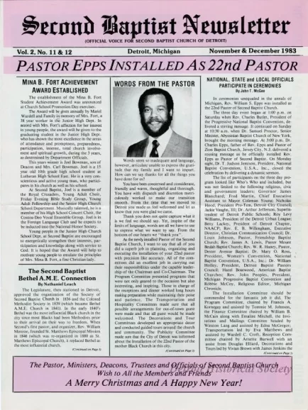 Newsletter - Second Baptist Newsletter, Vol. 2, No. 11 & 12, November & December 1983