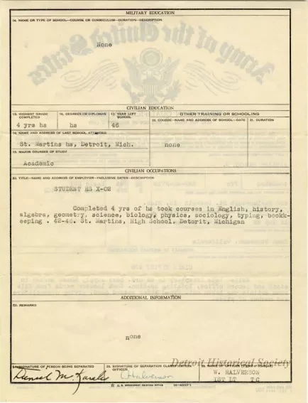 Form - Army of the United States Separation Qualification Record