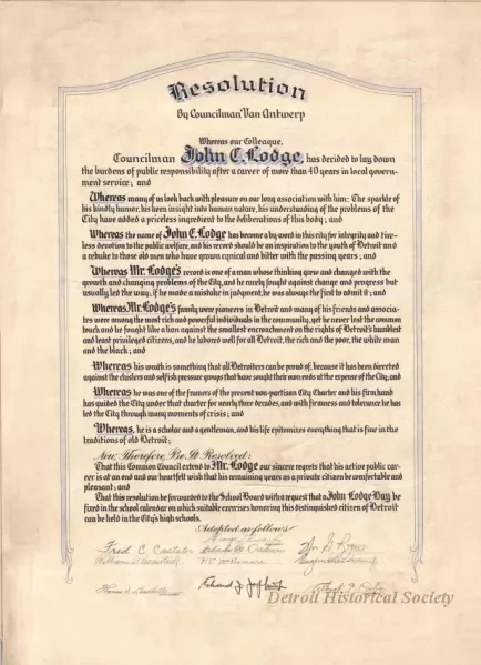 Resolution - Resolution by Councilman Van Antwerp