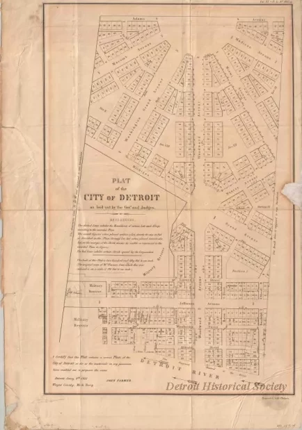 Plat - Plat of the City of Detroit as Laid Out by the Govr. and Judges