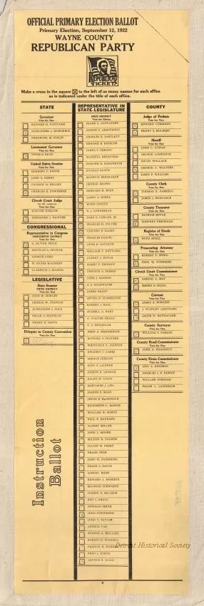 Ballot - Instruction Ballot
Official Primary Election Ballot, Primary Election, September 12, 1922