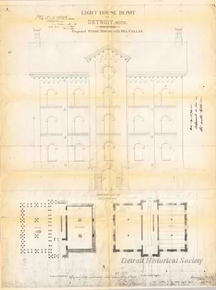 Plan, Architectural - Light House Depot at Detroit, Mich.
Proposed Store House with Oil Cellar