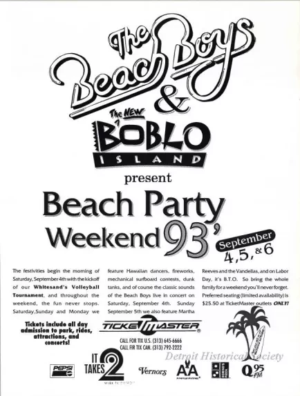 Poster - The Beach Boys & the New BobLo Island Present 
Beach Party Weekend '93, September 4, 5, & 6