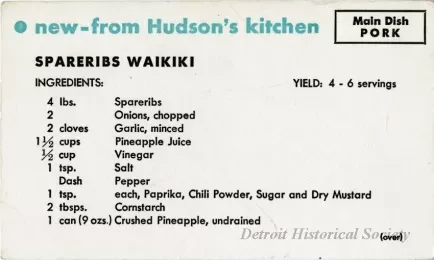 Recipe - New--From Hudson's Kitchen