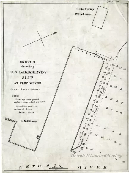 Survey, Land - Sketch showing U.S. Lake Survey Slip at Fort Wayne