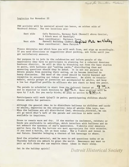 Memorandum - Logistics for November 22