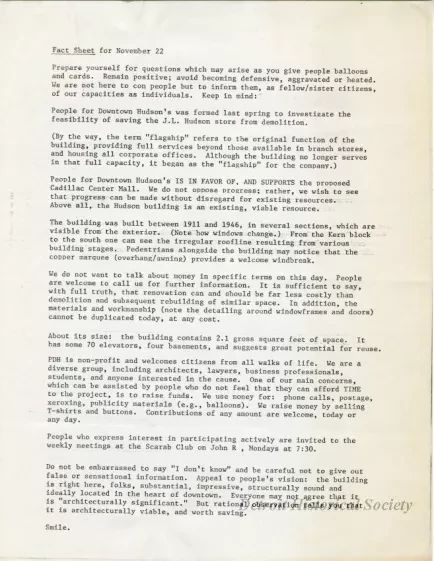 Memorandum - Fact Sheet for November 22