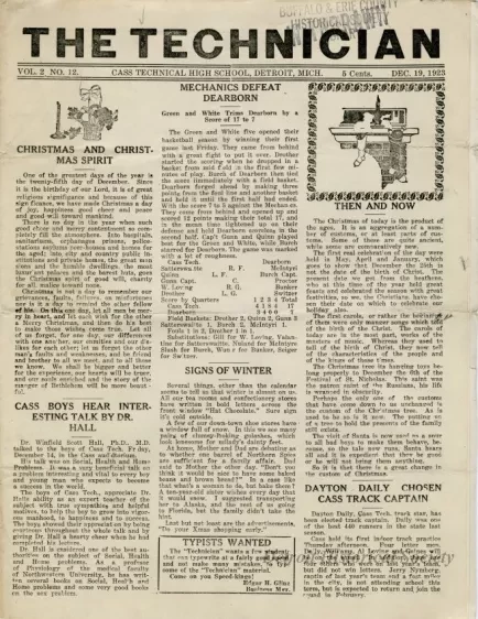 Newspaper - The Cass Technician, Vol. 2, No. 12, Dec. 19, 1923