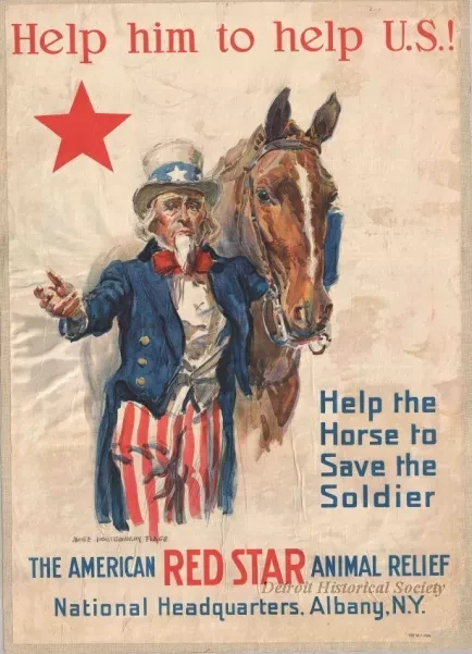 Poster - Help him to help U.S.! and 
Help the Horse to Save the Soldier.