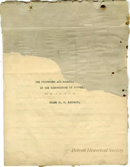 Manuscript - The Processes and Machinery Employed In The Manufacture of Stoves